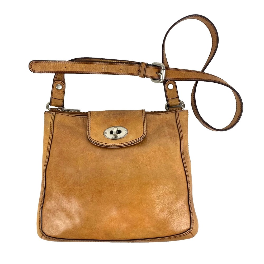 Fossil Leather Shoulder Bag Purse Marlow British Tan Brown Satchel Cross Body